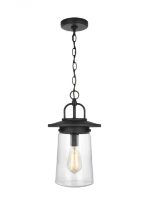 Tybee casual 1-light LED outdoor exterior ceiling hanging pendant in black finish with clear glass s