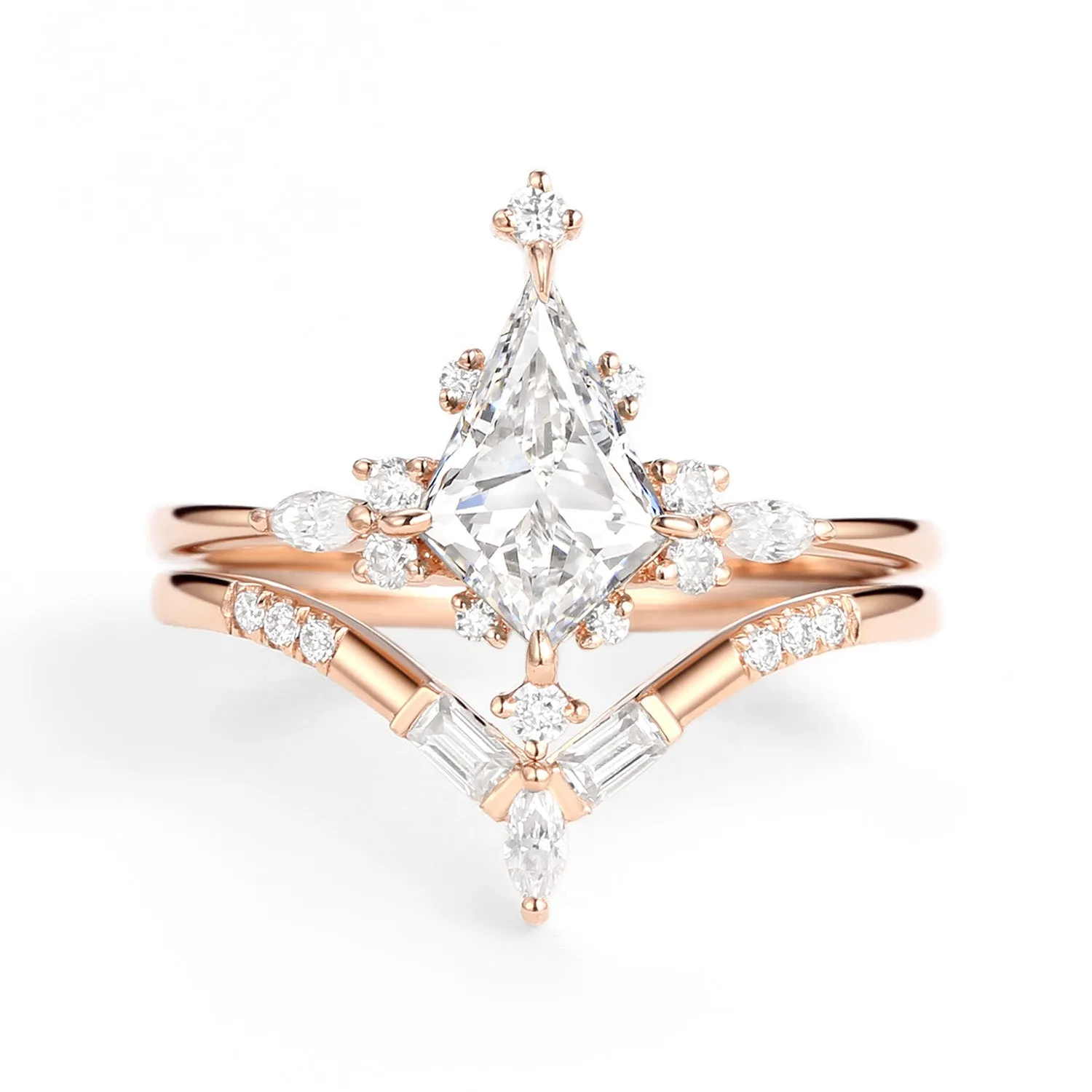 Unique Moissanite Star Kite Engagement Ring Set 2pcs - Isla