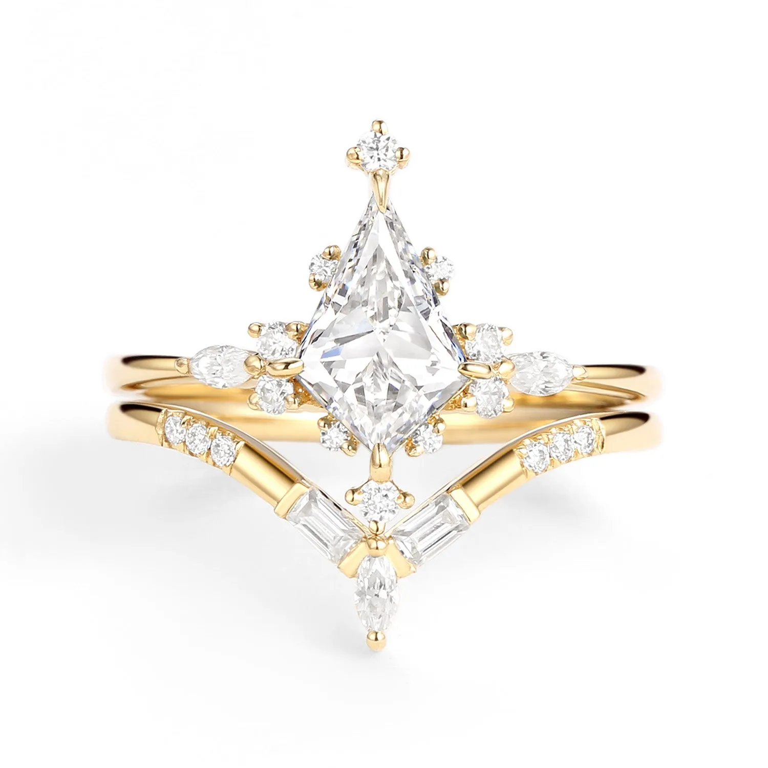 Unique Moissanite Star Kite Engagement Ring Set 2pcs - Isla