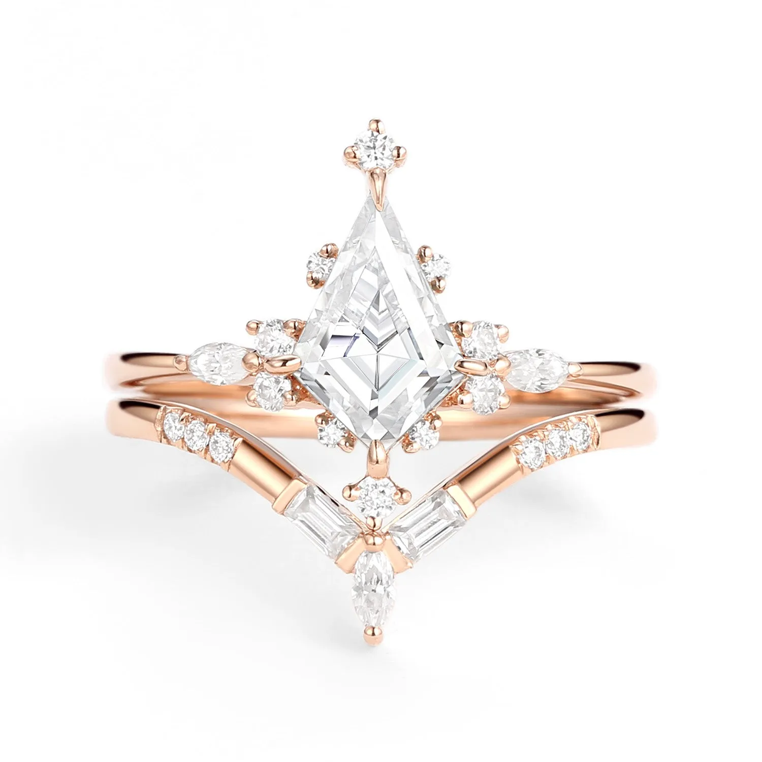 Unique Moissanite Star Kite Engagement Ring Set 2pcs - Isla