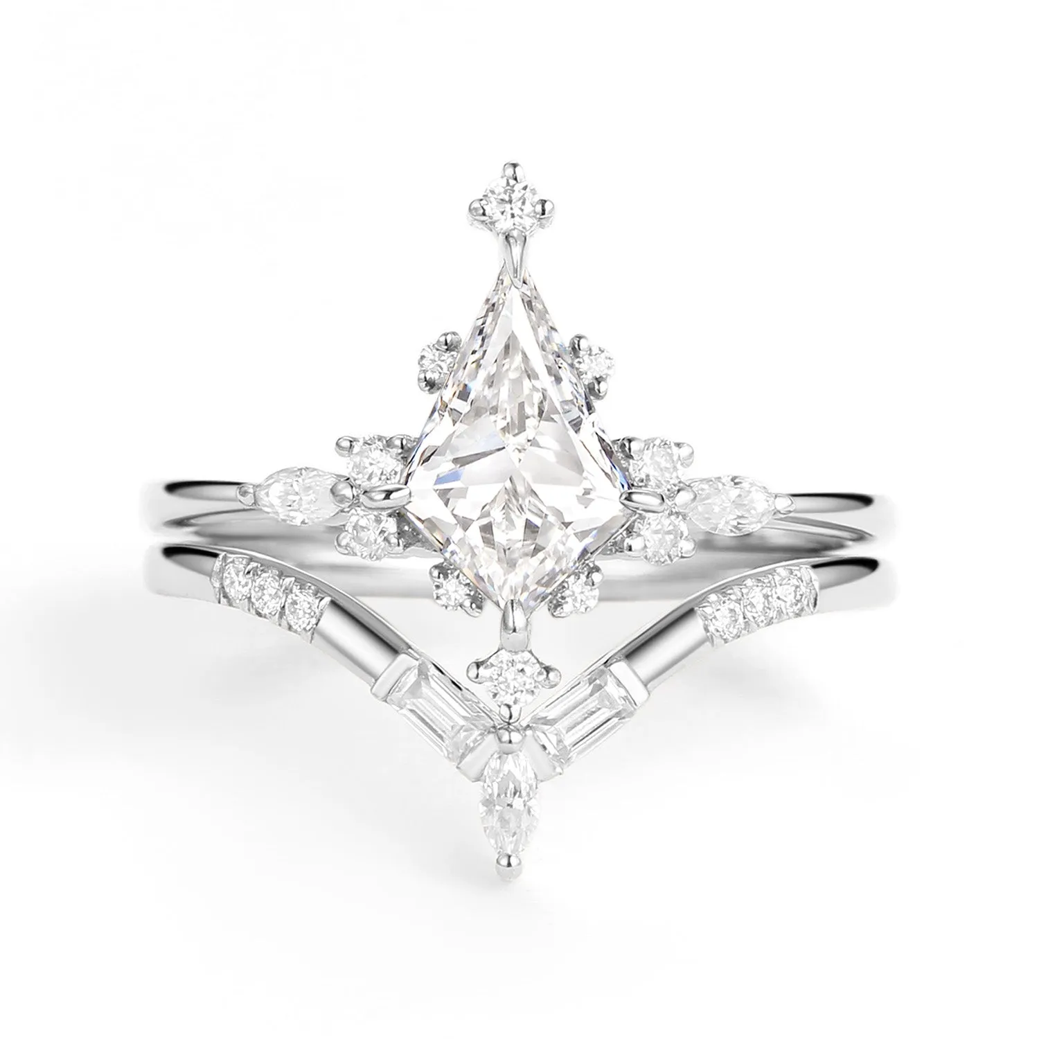 Unique Moissanite Star Kite Engagement Ring Set 2pcs - Isla