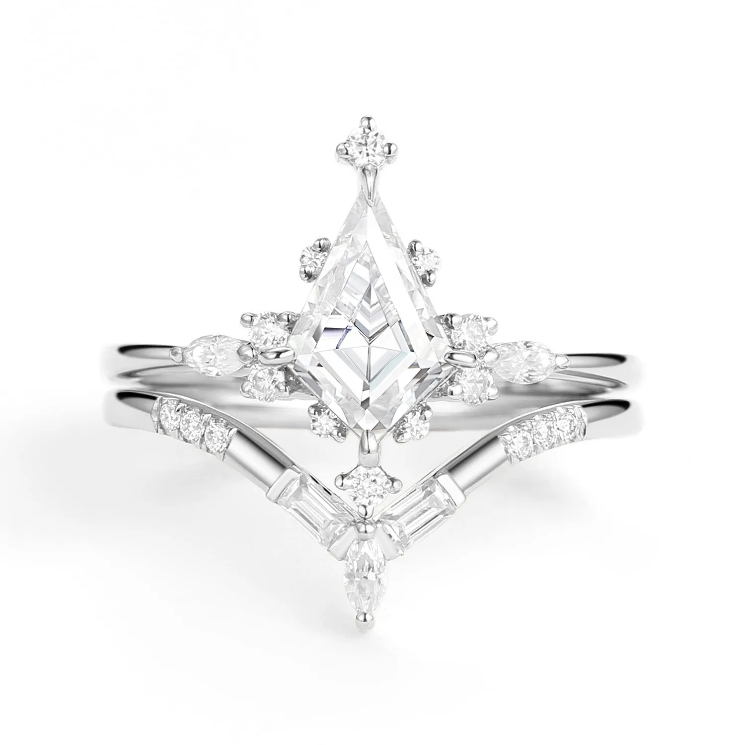 Unique Moissanite Star Kite Engagement Ring Set 2pcs - Isla