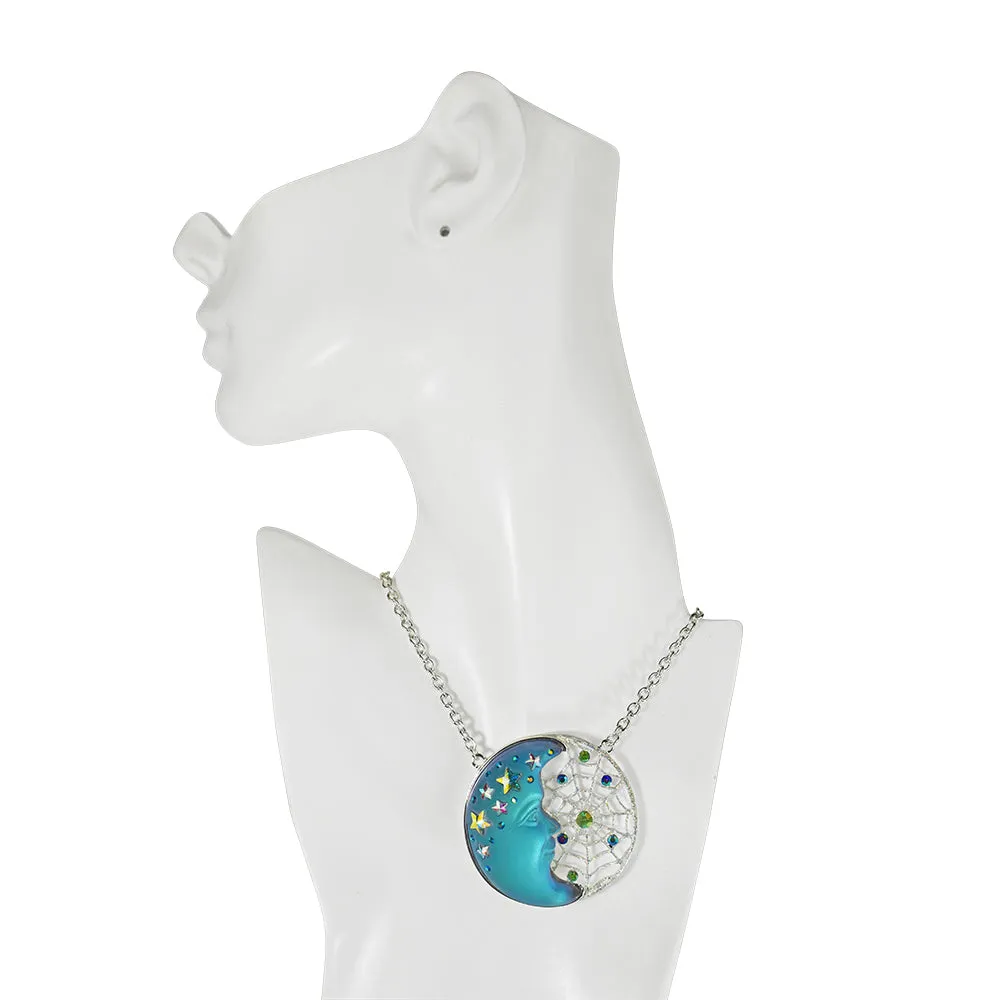 Venus Mystic Moon Shadow Dreamcatcher Necklace (Sterling Silvertone/Blue Sphinx)