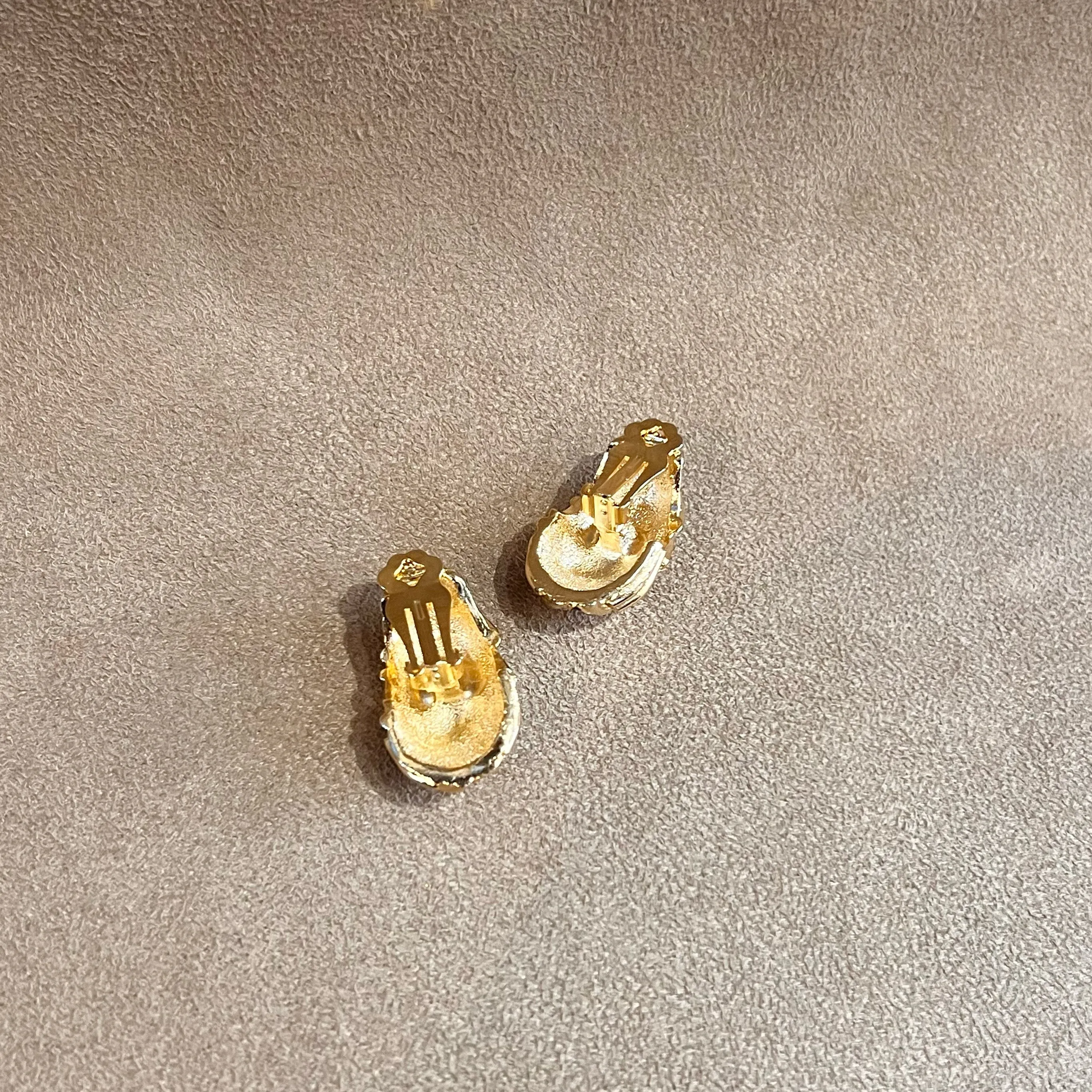 Vintage Black Enamel Gold Plated  Half Hoop Clip on Earrings