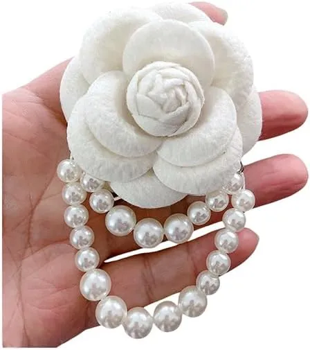 Vintage Brooch Pins for Women Wool Camellia Flower Pearl Tassel Brooches Pin Bohemian Safety Pins Bracelets Brooch Pins Shawl Clips for Women Collar Brooch Valentine's Day Christmas Birthday