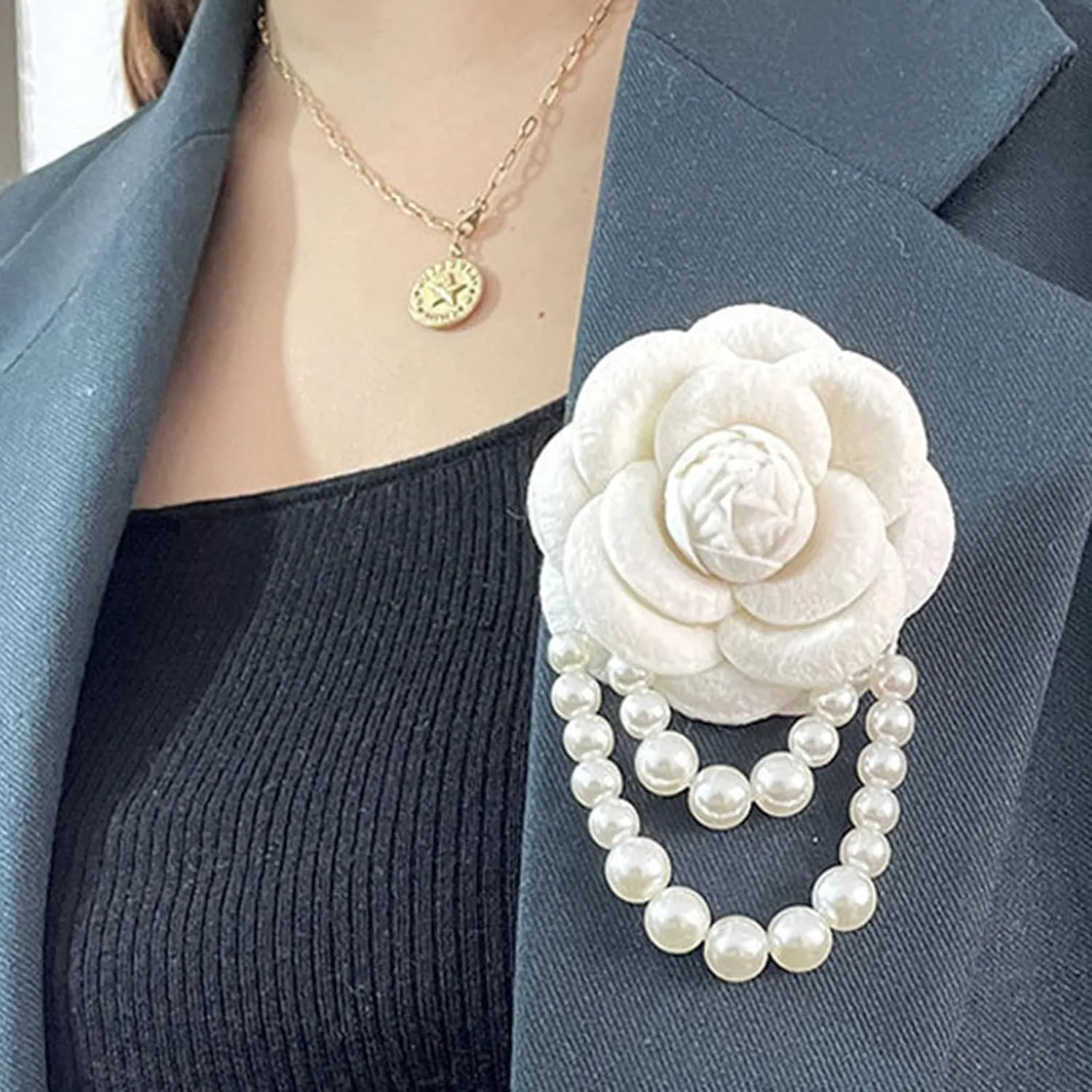 Vintage Brooch Pins for Women Wool Camellia Flower Pearl Tassel Brooches Pin Bohemian Safety Pins Bracelets Brooch Pins Shawl Clips for Women Collar Brooch Valentine's Day Christmas Birthday
