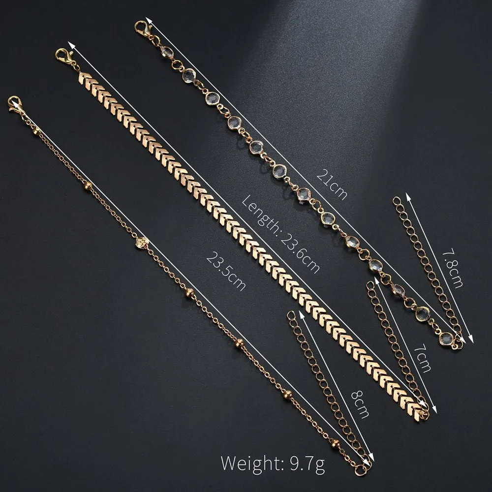 Women's Crystal Like Anklet Bracelet 3 Pcs/Set