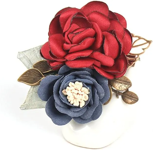 Women's Fabric Flower Brooch - Fashion Coat Brooch and Hairpin Head Flower Dual Purpose (Multi-Color Optional)