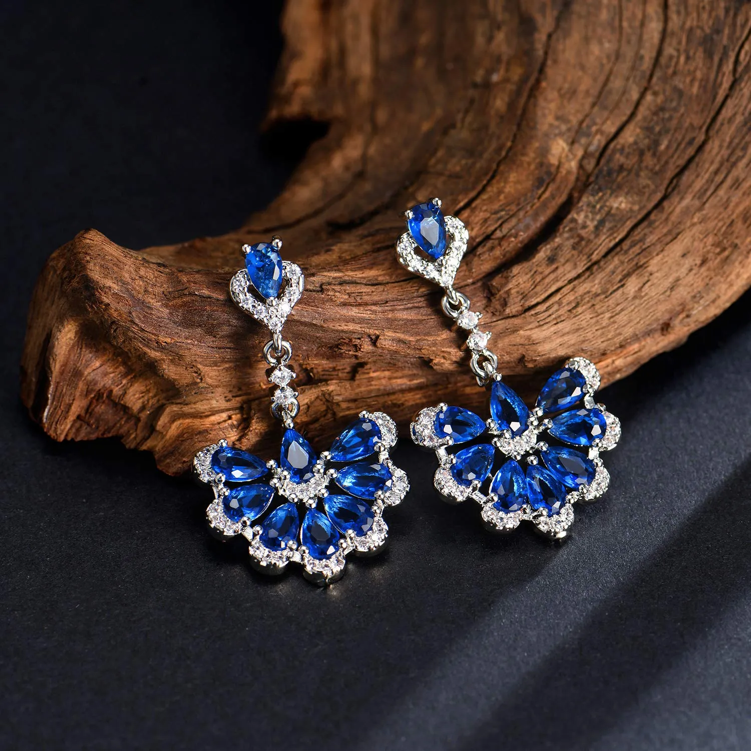 Yellow Chimes Elegant Latest Fashion Silver Plated Blue Crystal designer Drop Earrings for Women and Girls (Blue)
